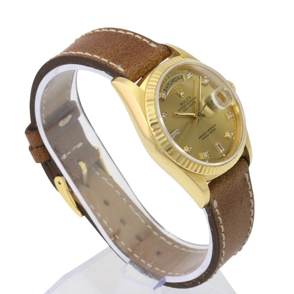 Rolex Day-date Factory Diamond Dial Leather Band - Picture 7 of 8